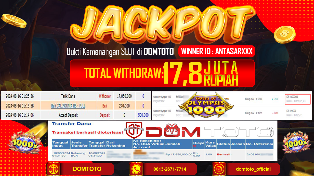 JACKPOT SLOT PRAGMATIC GATES OF OLYMPUS1000 16 AGUSTUS 2024